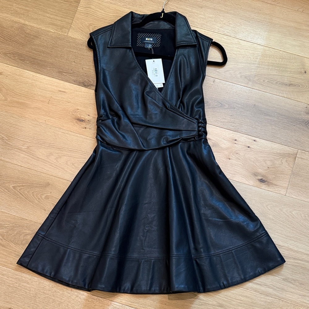 Maeve Sleeveless Faux Leather Fit & Flare Dress - Black